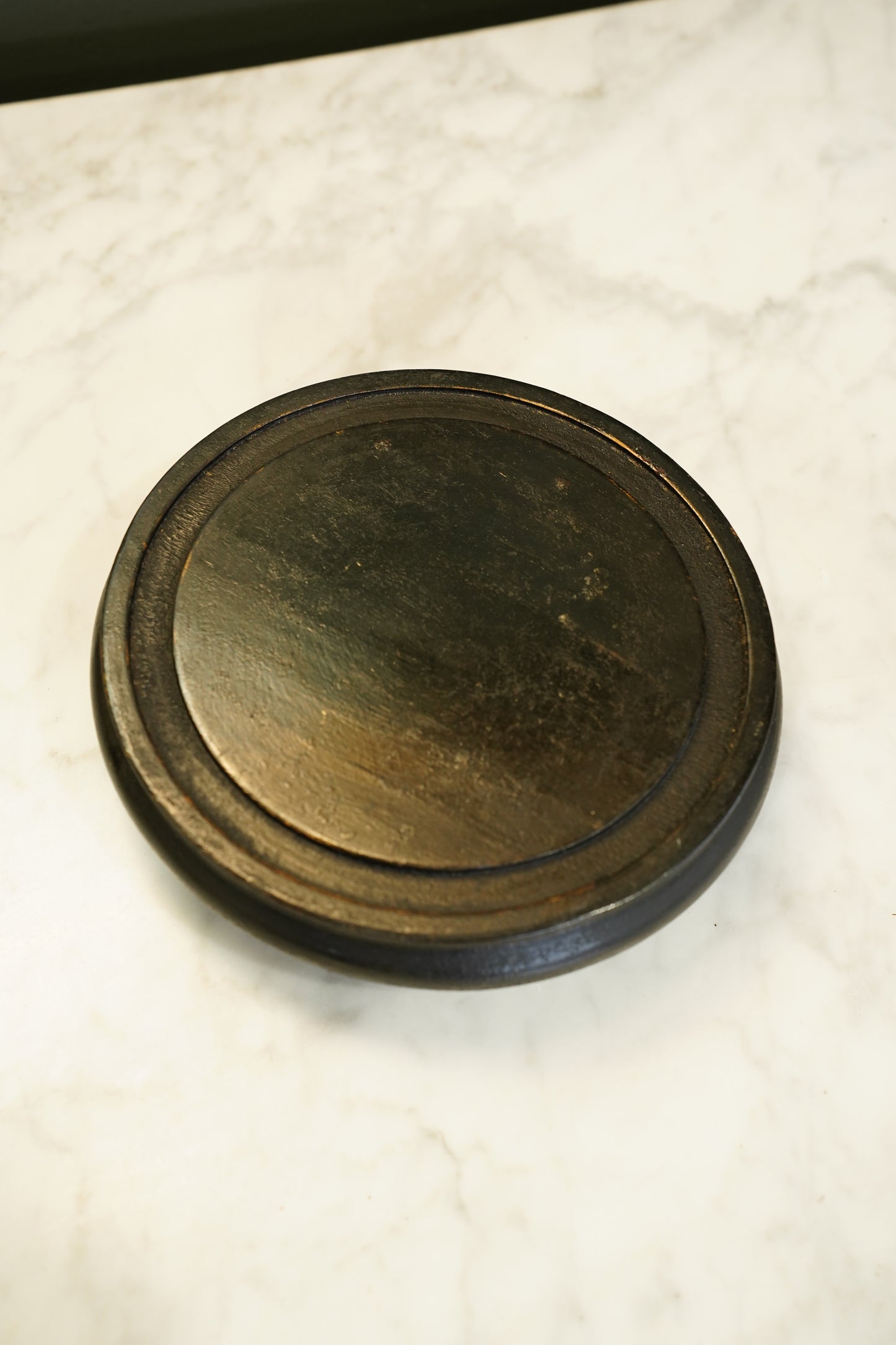 Antique French Ebonized Wood Display Riser Footed Stand, Small Round