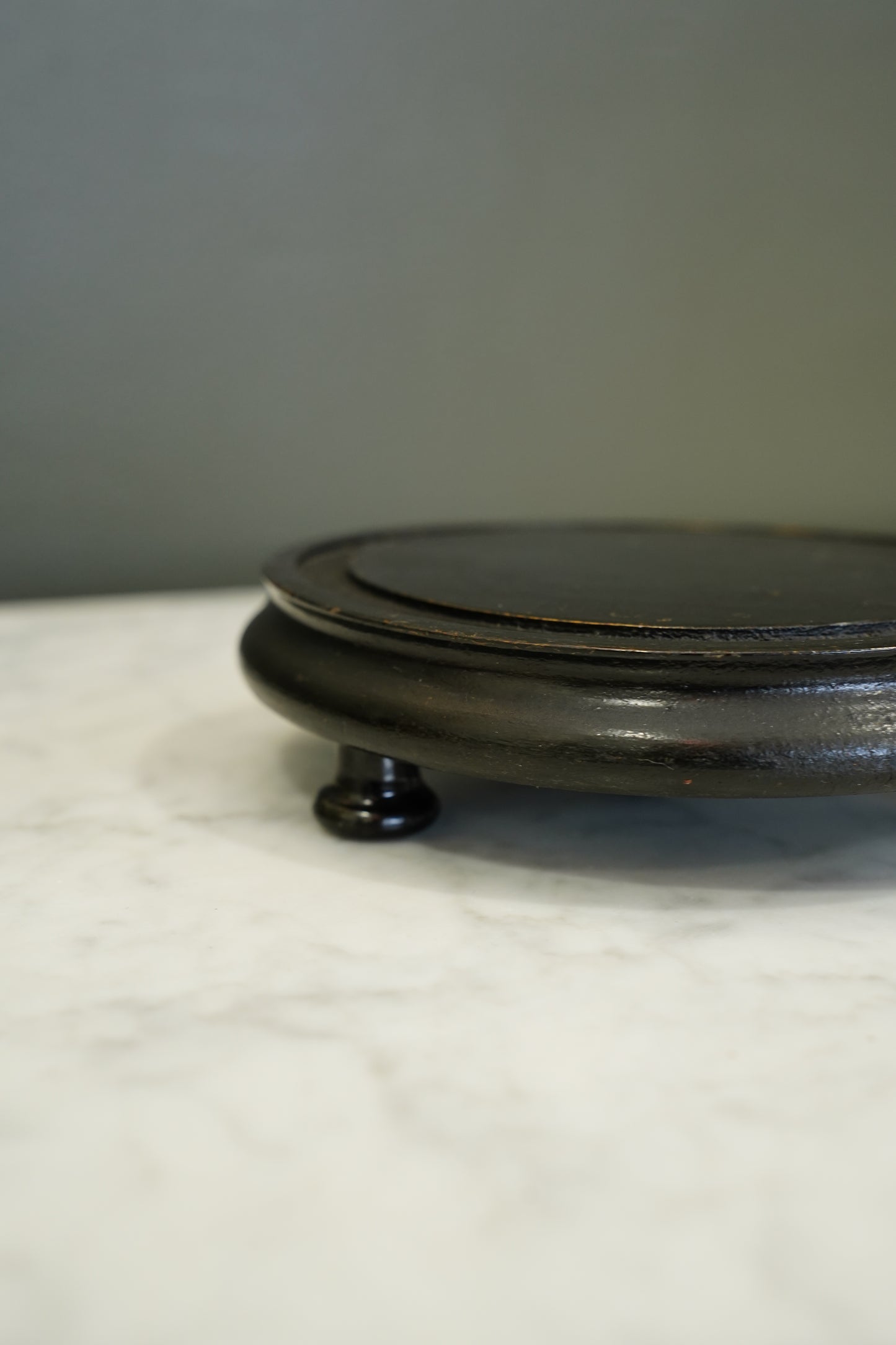 Antique French Ebonized Wood Display Riser Footed Stand, Small Round