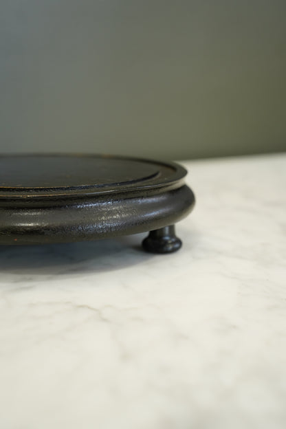 Antique French Ebonized Wood Display Riser Footed Stand, Small Round