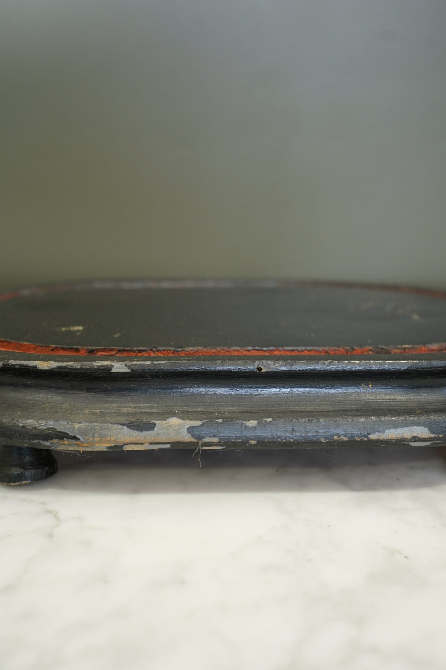 Antique Ebonized Oval Plinth Display Stand Base