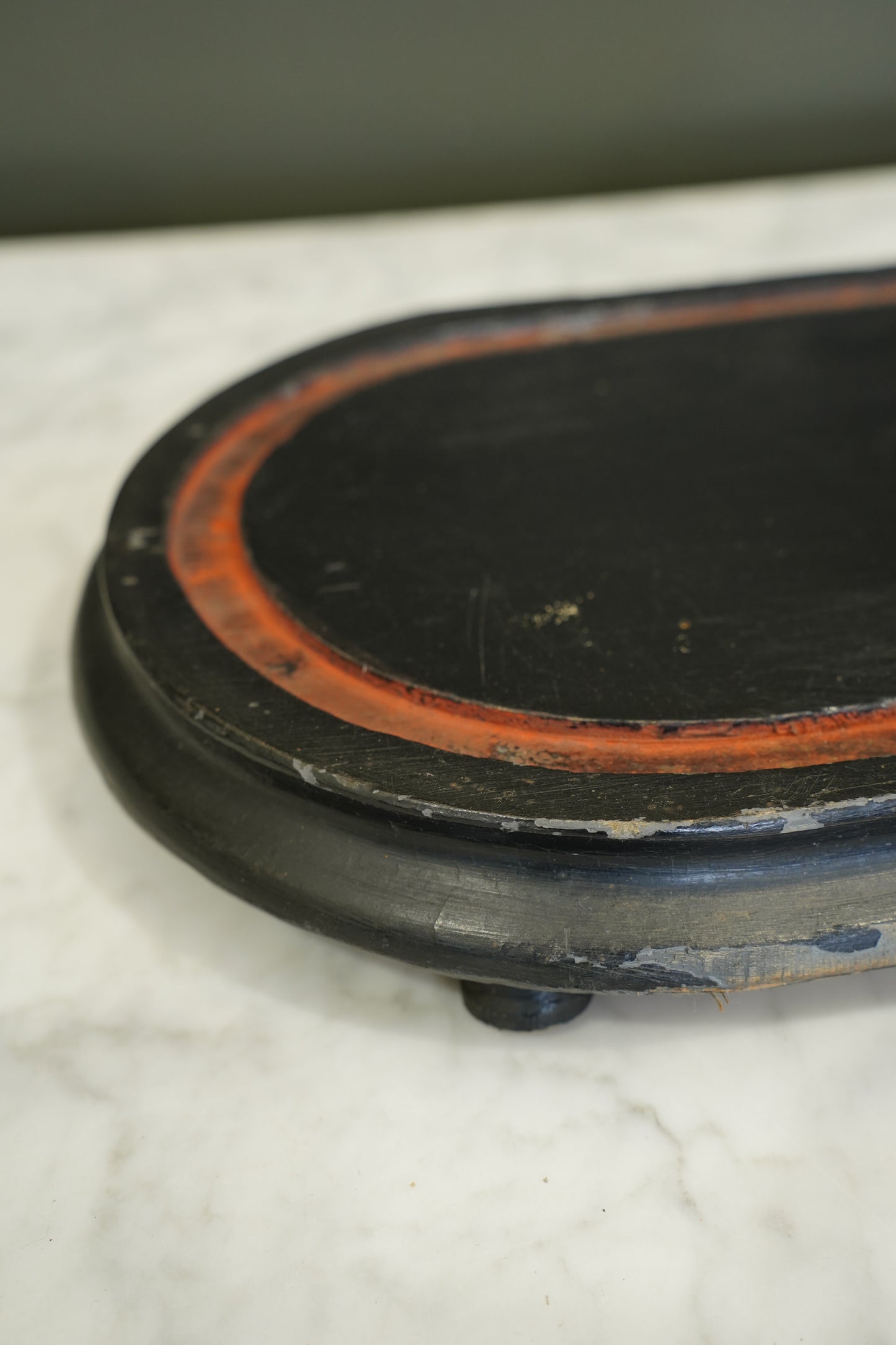 Antique Ebonized Oval Plinth Display Stand Base