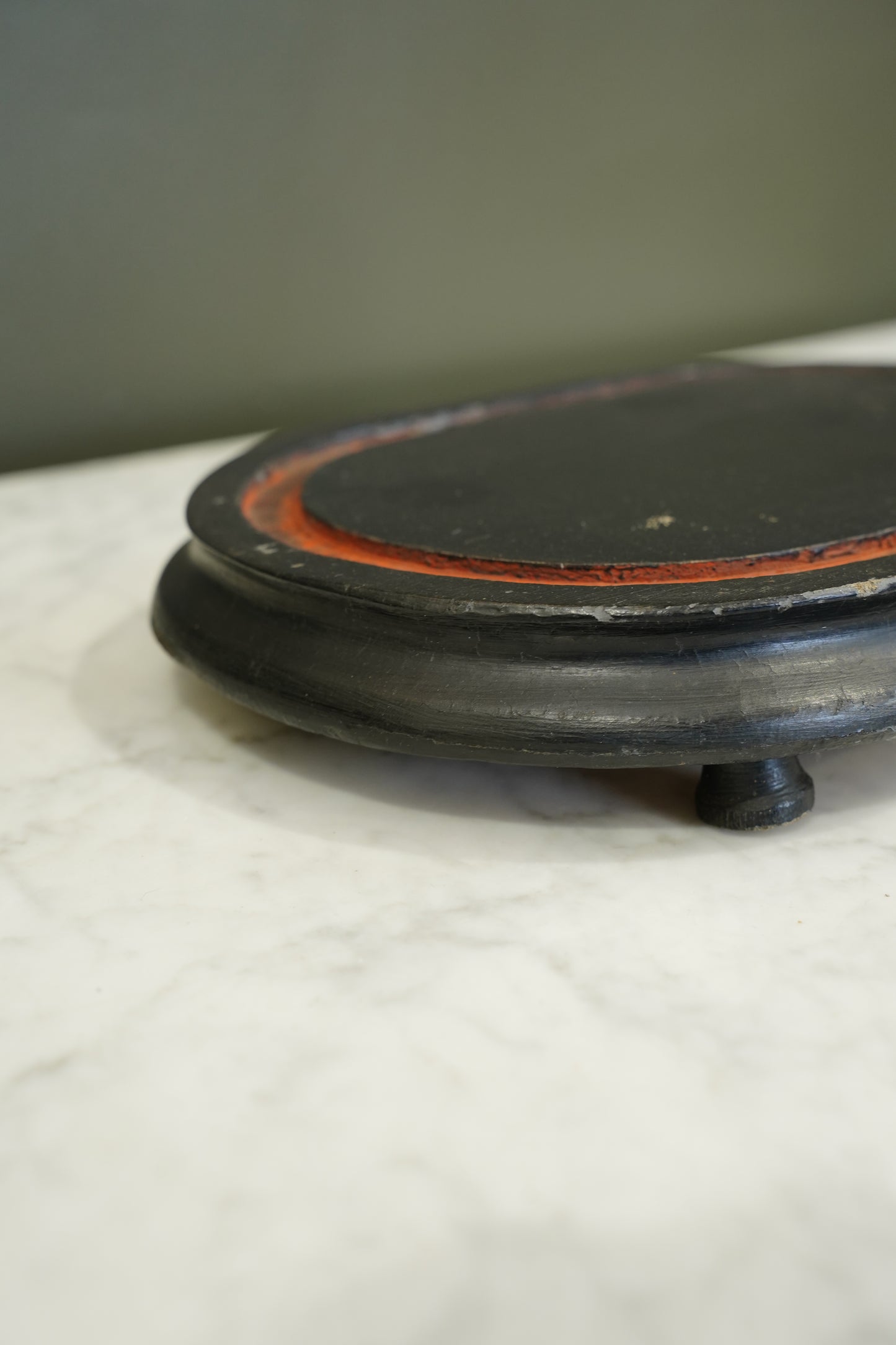 Antique Ebonized Oval Plinth Display Stand Base