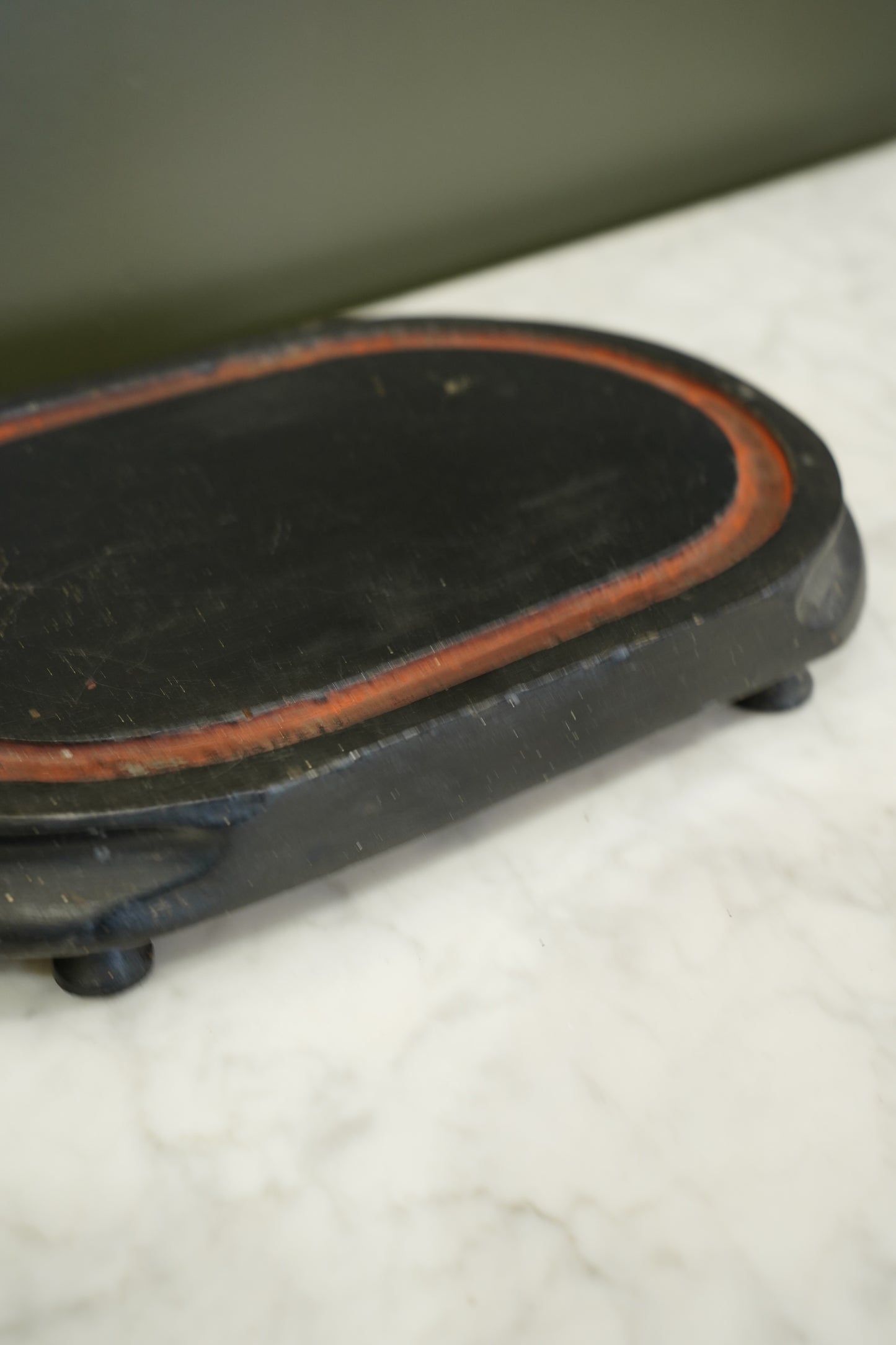 Antique Ebonized Oval Plinth Display Stand Base