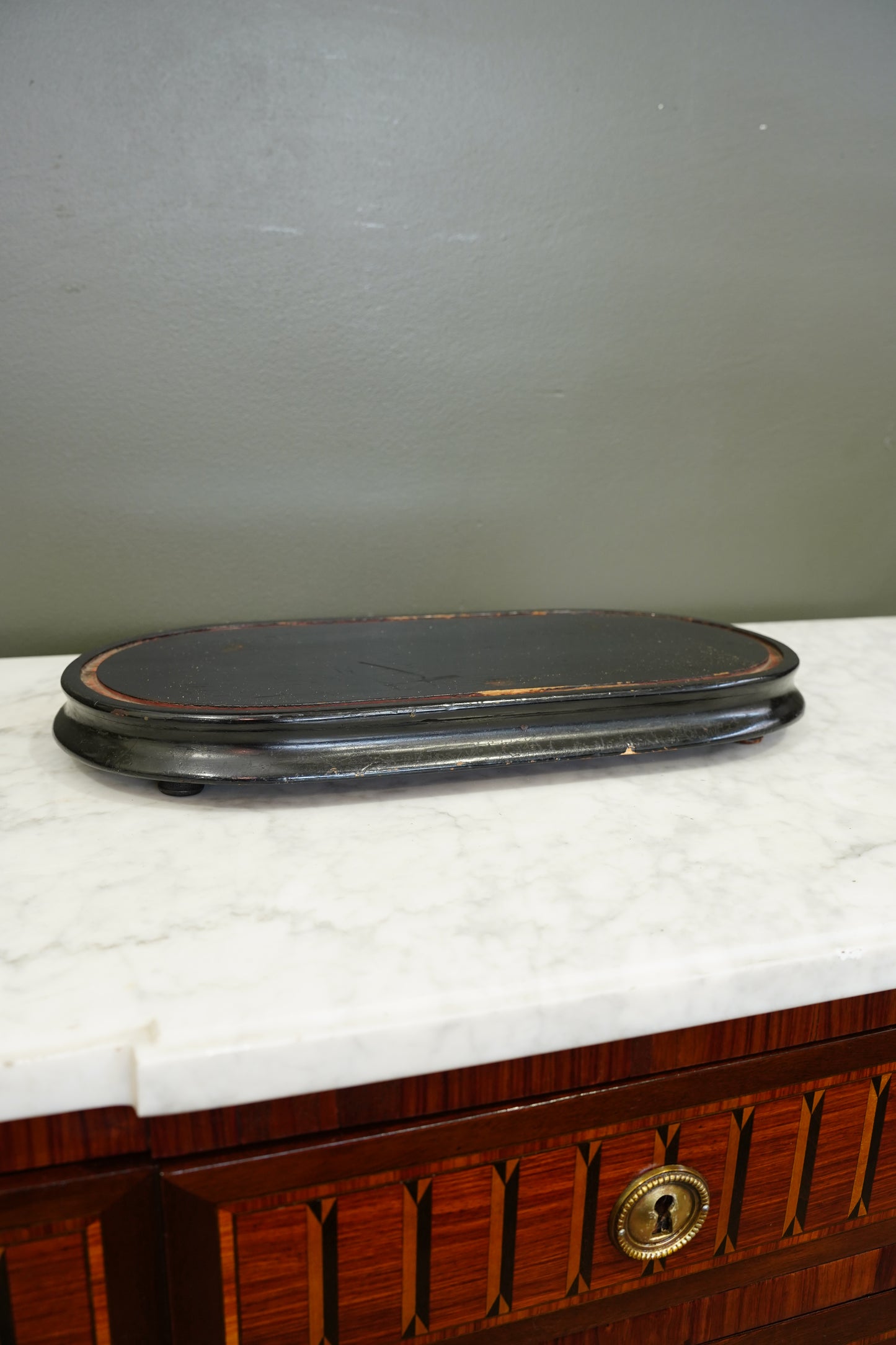 Antique French Ebonized Oval Display Stand Base