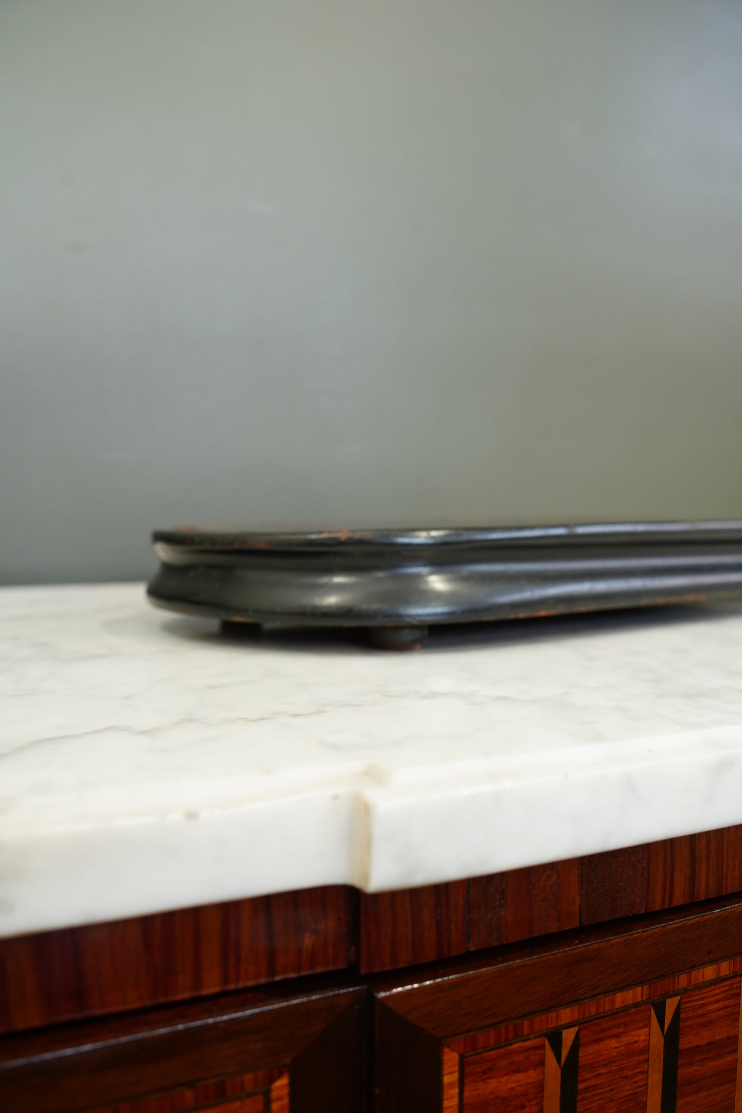Antique French Ebonized Oval Plinth Display Stand Base