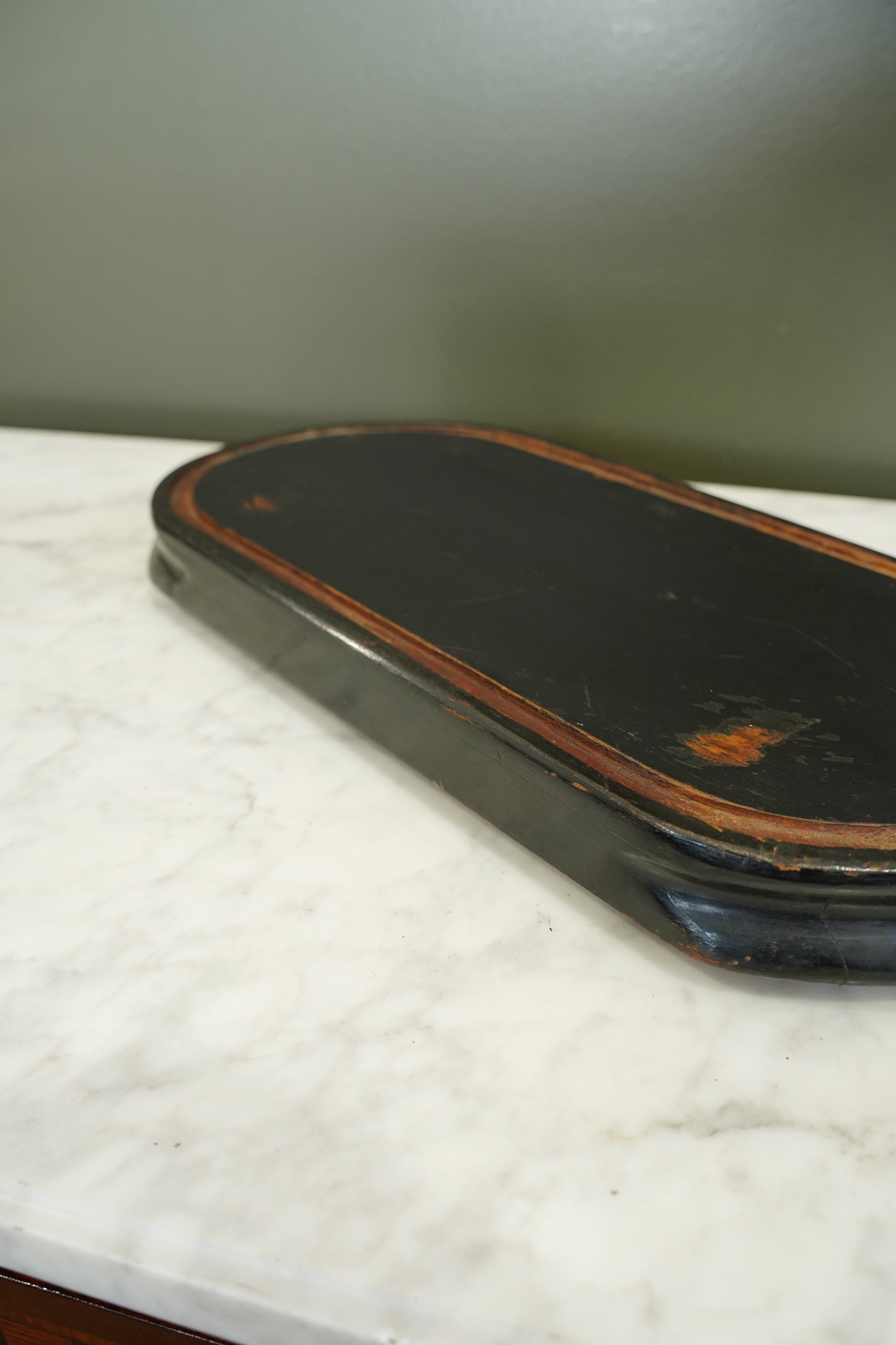 Antique French Ebonized Oval Plinth Display Stand Base