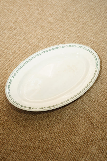 Antique French Serving Platter, Green Laurel Border, Circa 1900