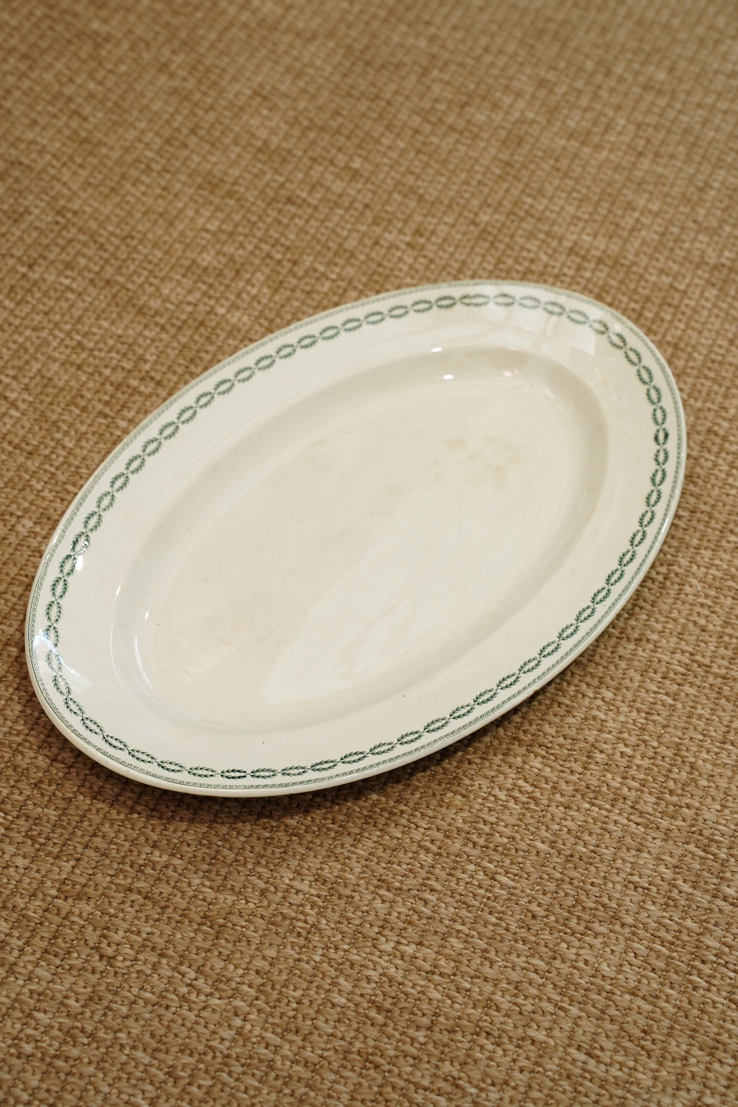 Antique French Serving Platter, Green Laurel Border, Circa 1900