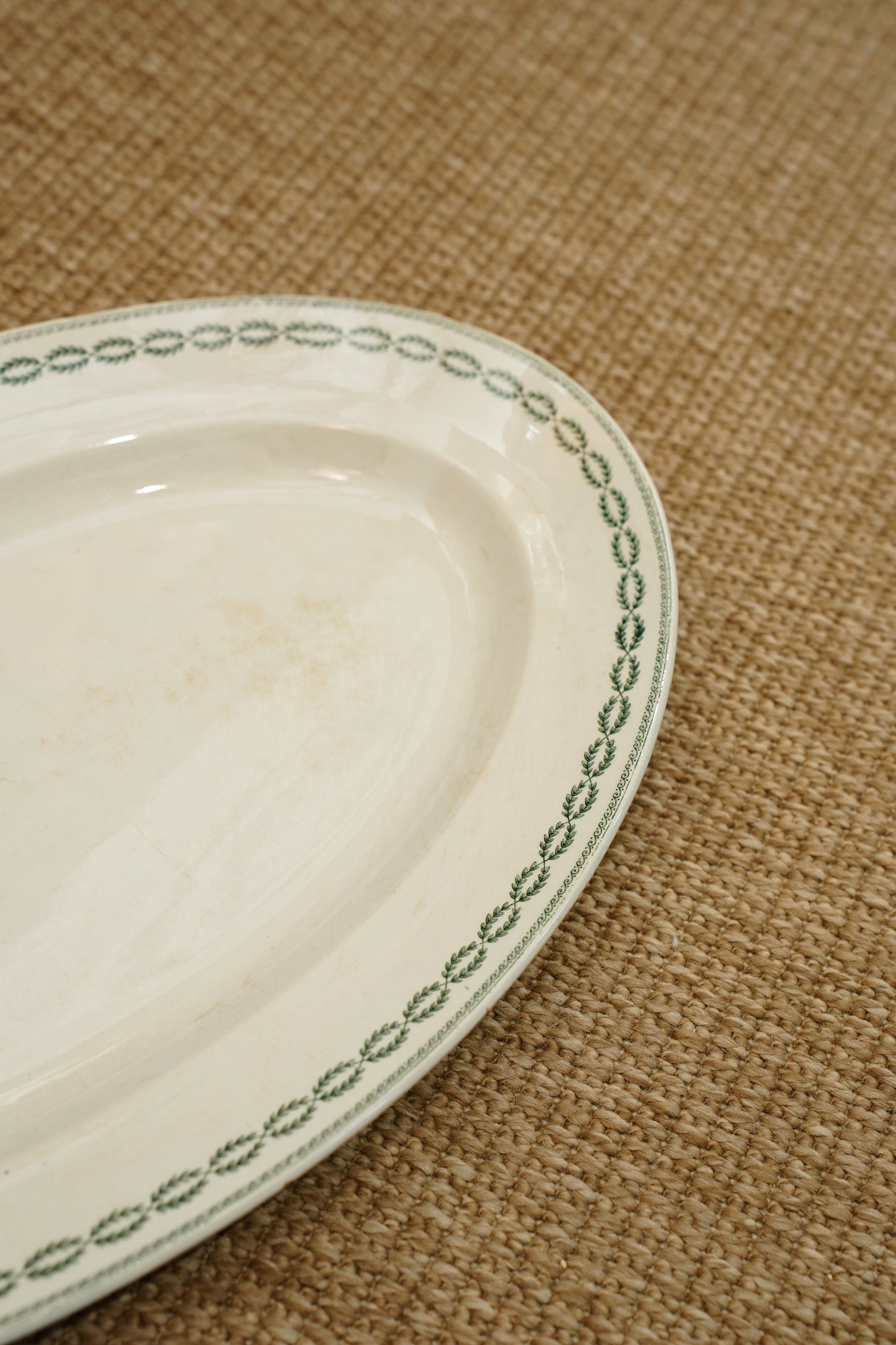 Antique French Serving Platter, Green Laurel Border, Circa 1900