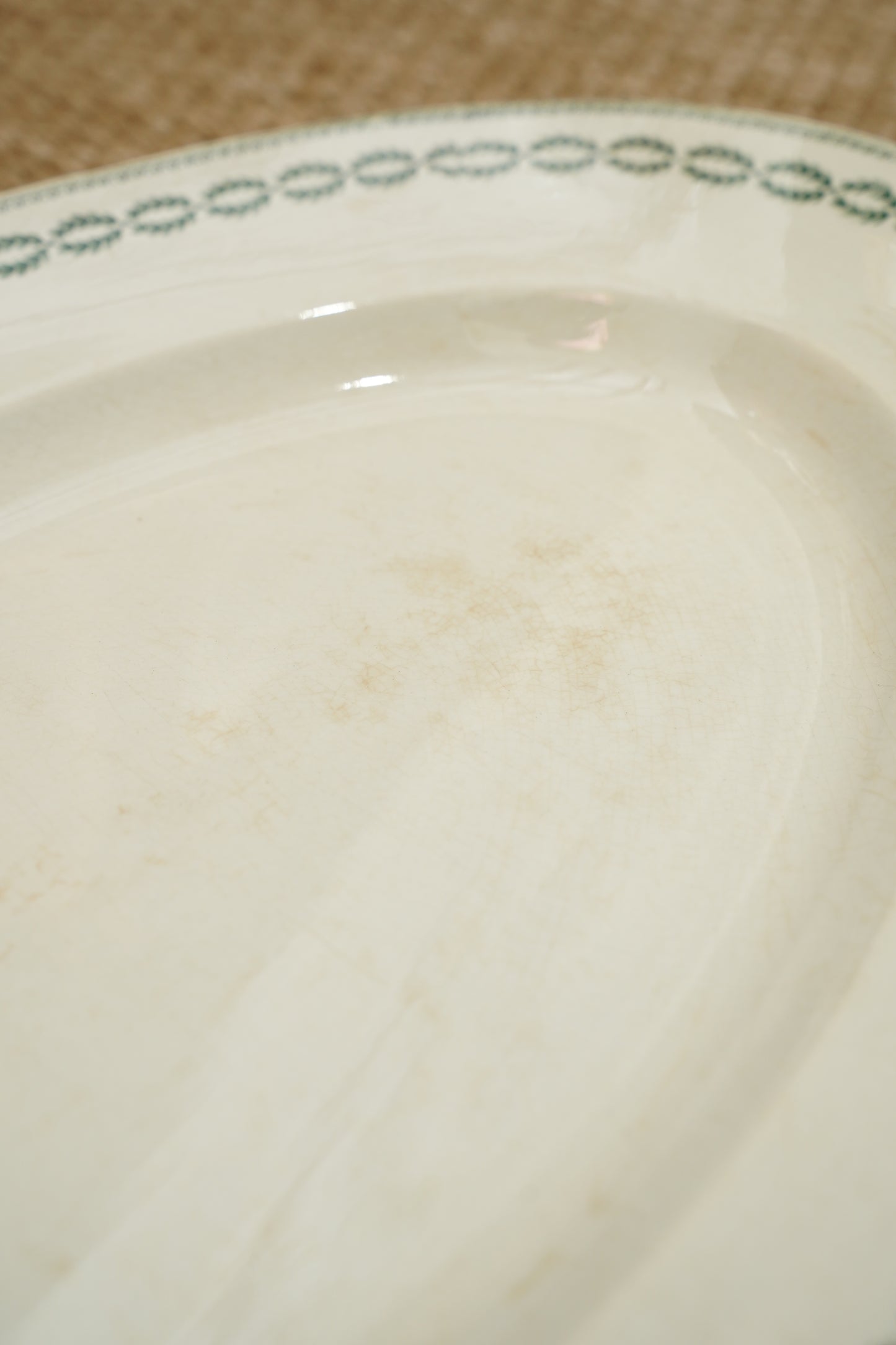 Antique French Serving Platter, Green Laurel Border, Circa 1900