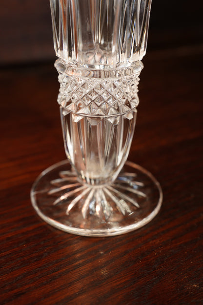 Vintage Cut Glass Bud Vase with Gilt Brass Rim