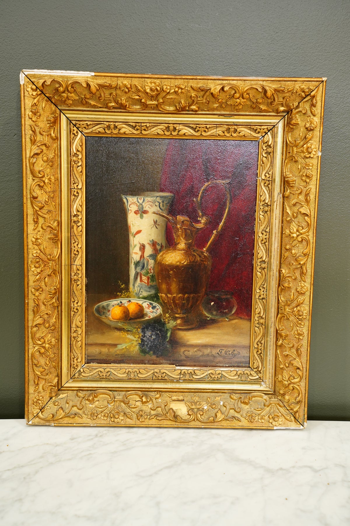 Antique French Oil Painting Still Life, Signed