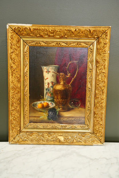 Antique French Oil Painting Still Life, Signed