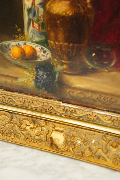 Antique French Oil Painting Still Life, Signed
