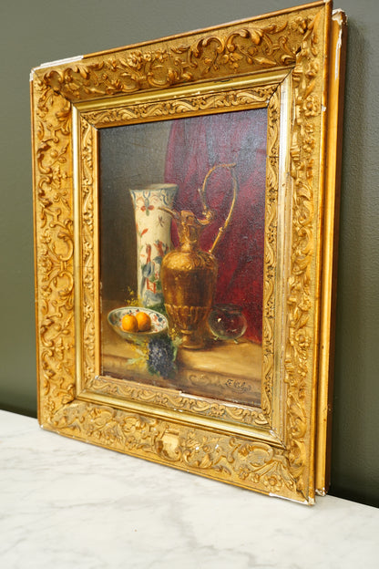 Antique French Oil Painting Still Life, Signed