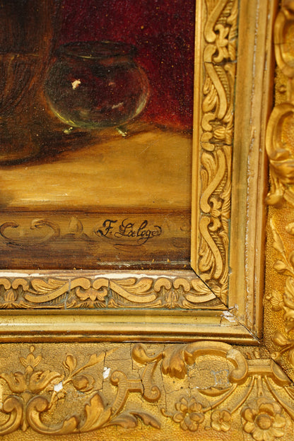 Antique French Oil Painting Still Life, Signed