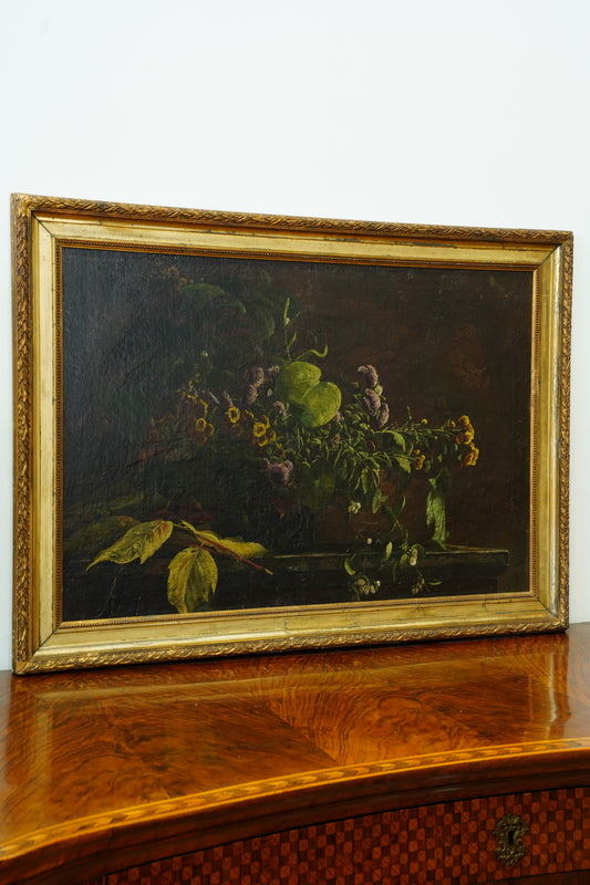 Antique Dutch Style Floral Still Life Oil Painting