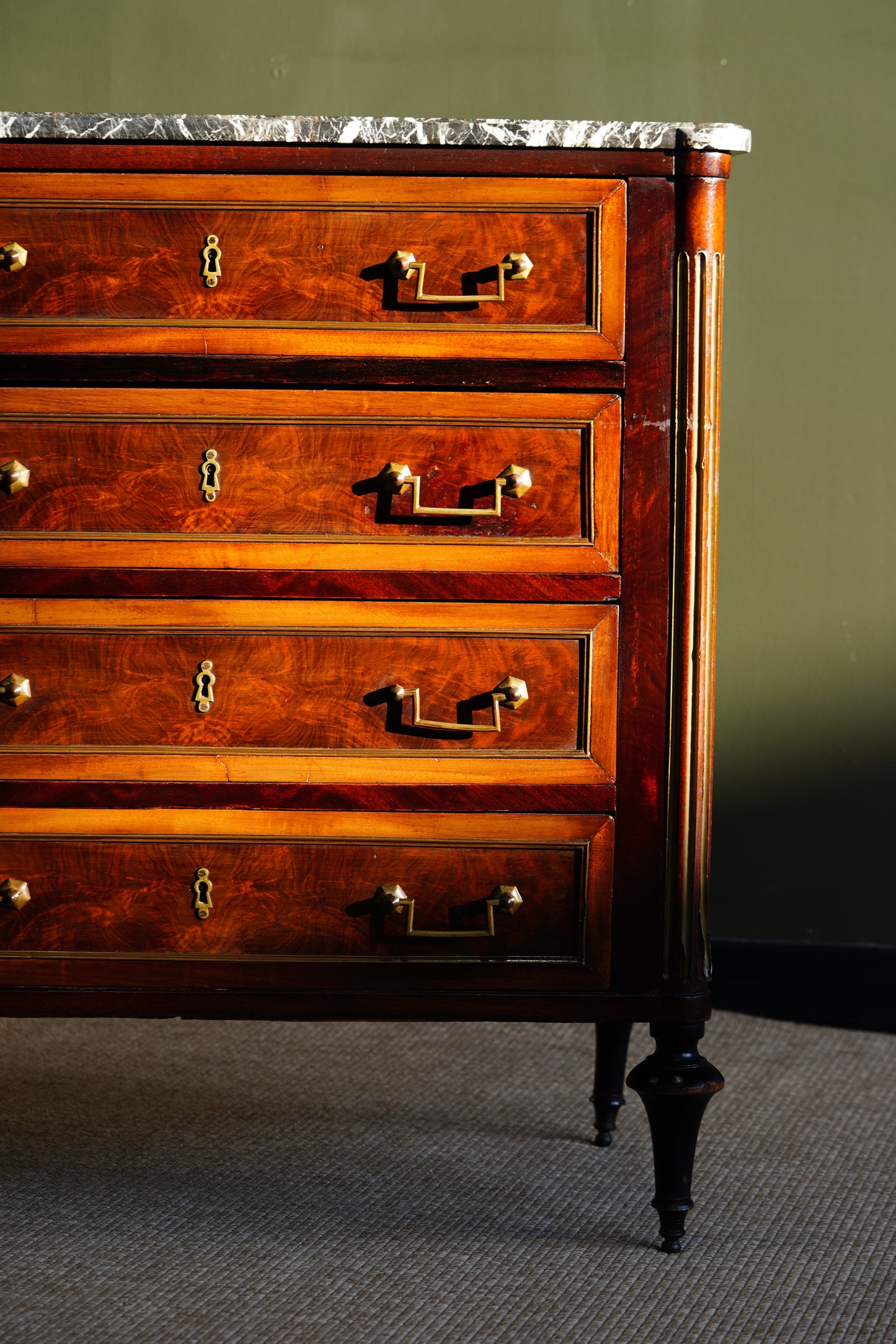 Antique French Louis XVI Mahogany Marble Top Commode