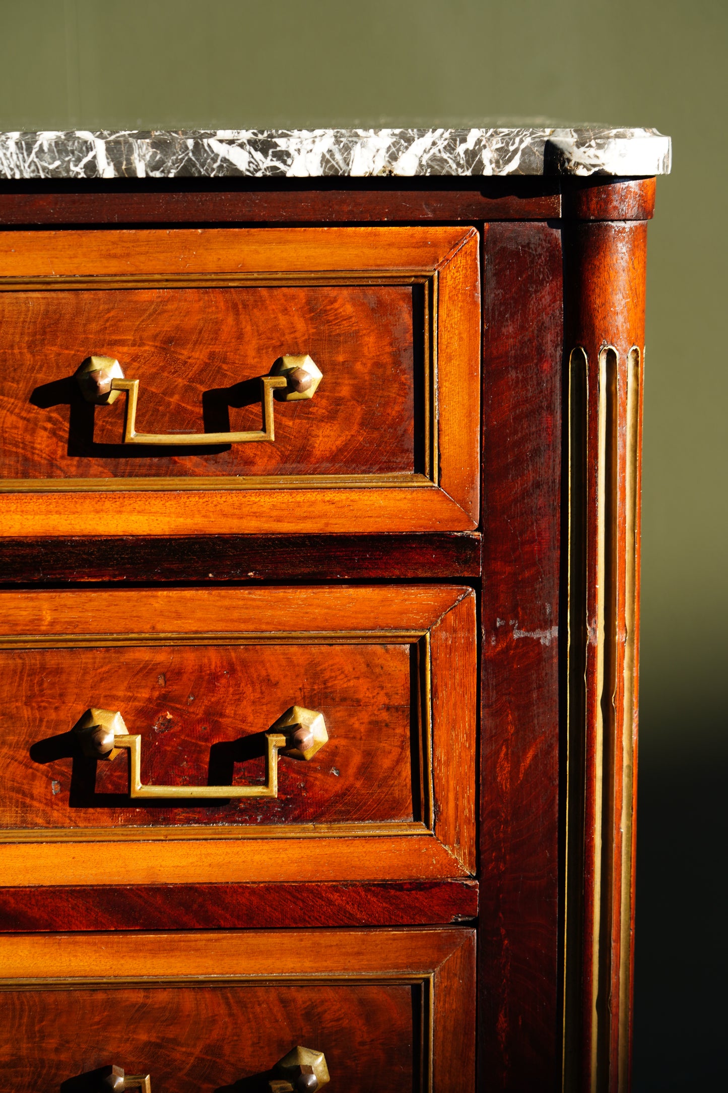 Antique French Louis XVI Mahogany Marble Top Commode