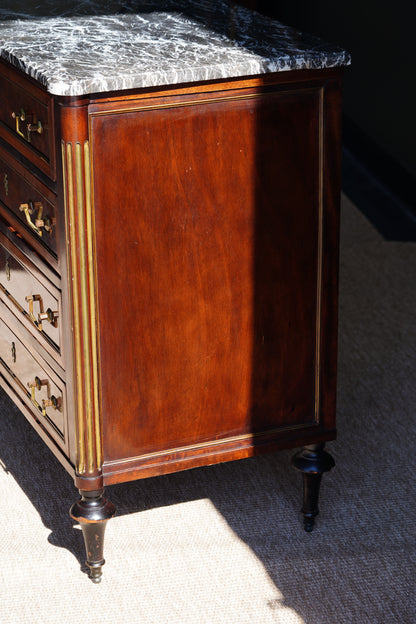Antique French Louis XVI Mahogany Marble Top Commode