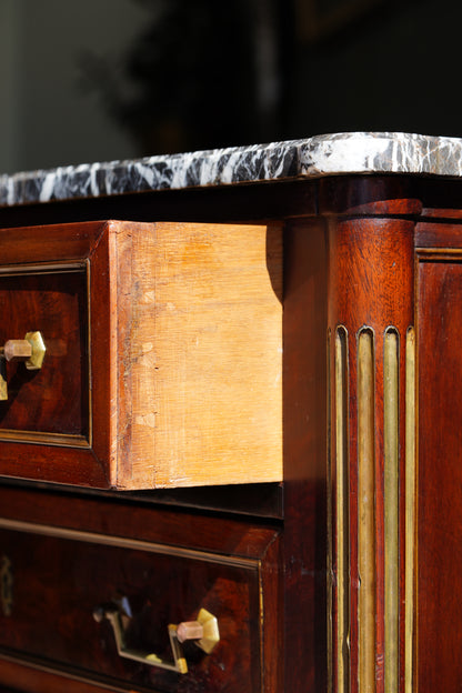 Antique French Louis XVI Mahogany Marble Top Commode