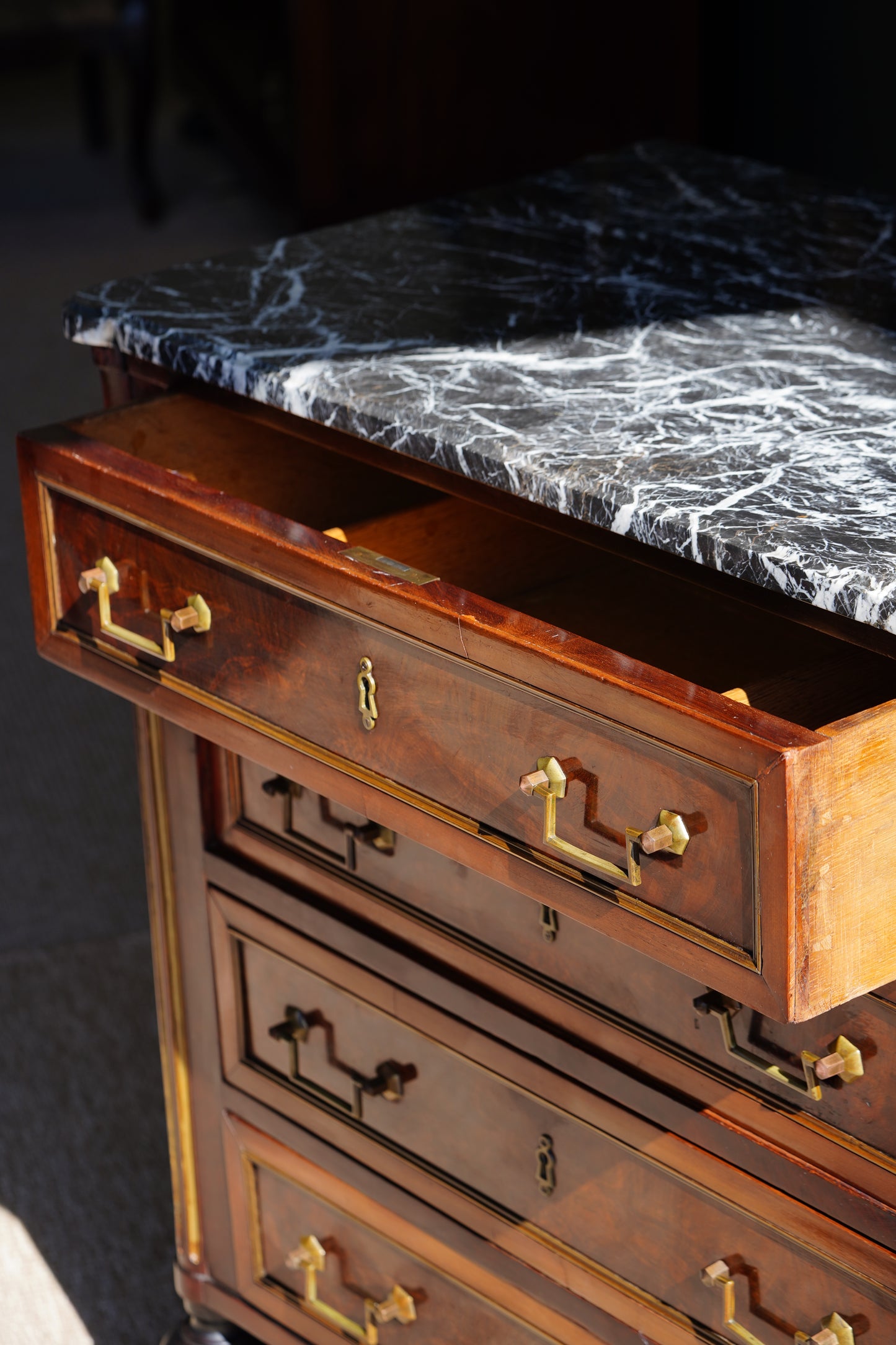Antique French Louis XVI Mahogany Marble Top Commode