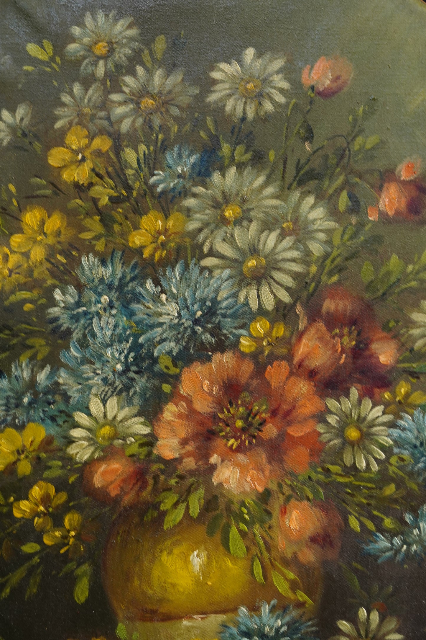 Antique European Oval Floral Oil Painting, Circa 1910