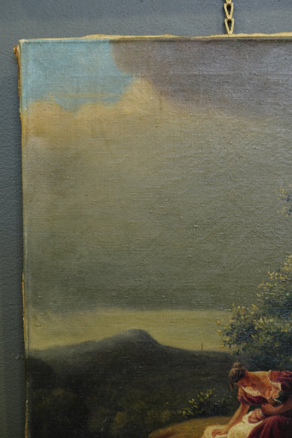 Antique Italian Mother and Child Oil Painting, Unframed, Circa 1900