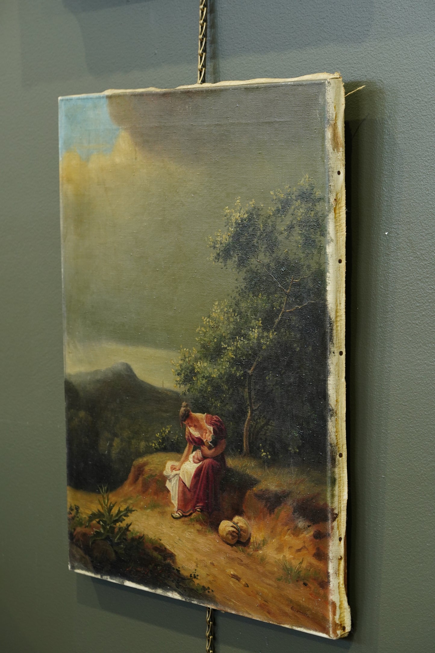 Antique Italian Mother and Child Oil Painting, Unframed, Circa 1900