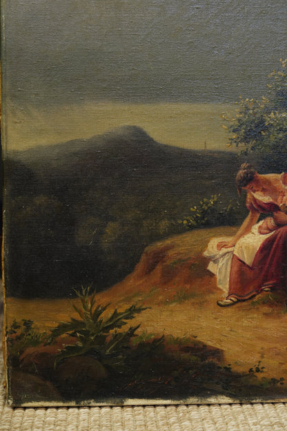 Antique Italian Mother and Child Oil Painting, Unframed, Circa 1900