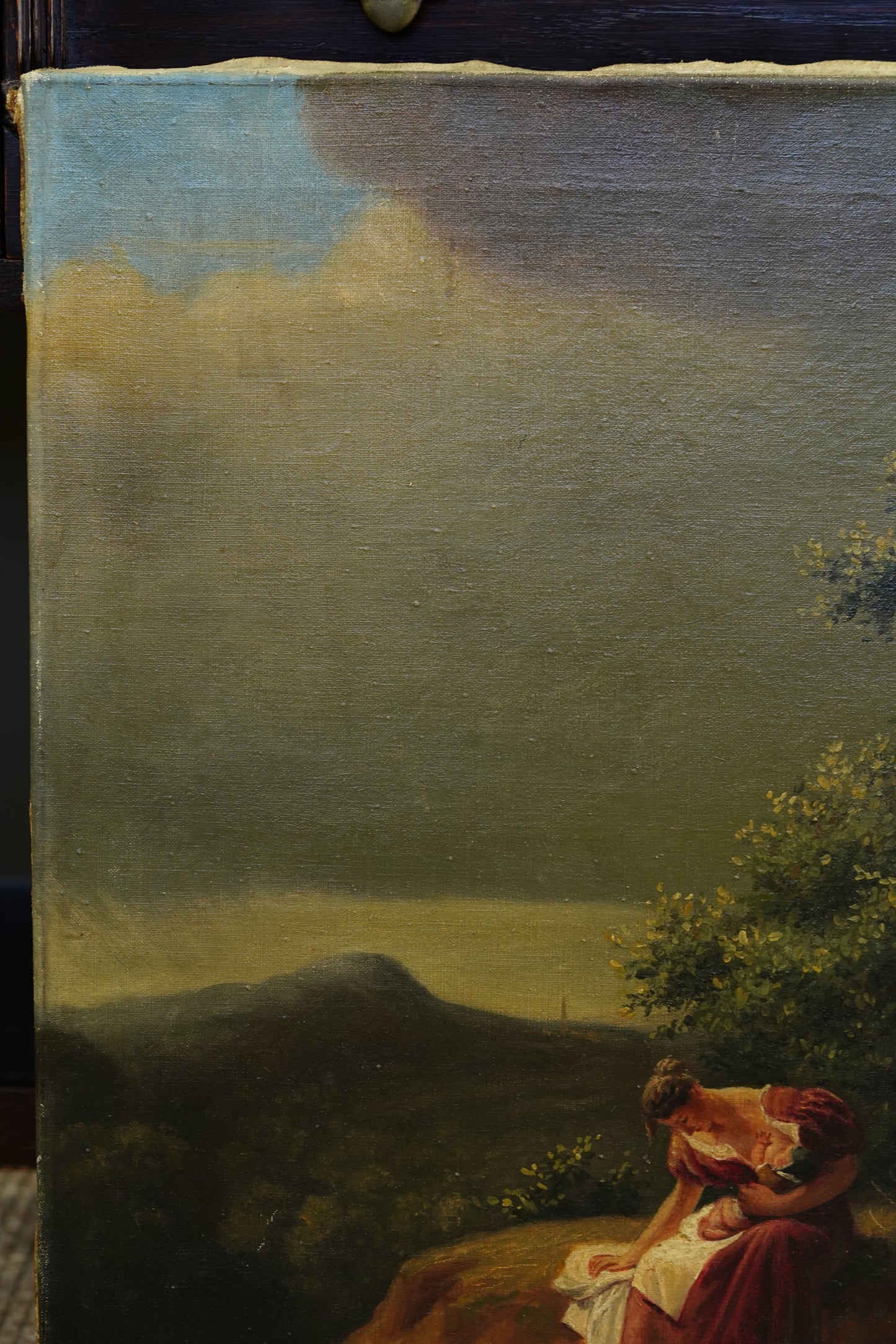Antique Italian Mother and Child Oil Painting, Unframed, Circa 1900