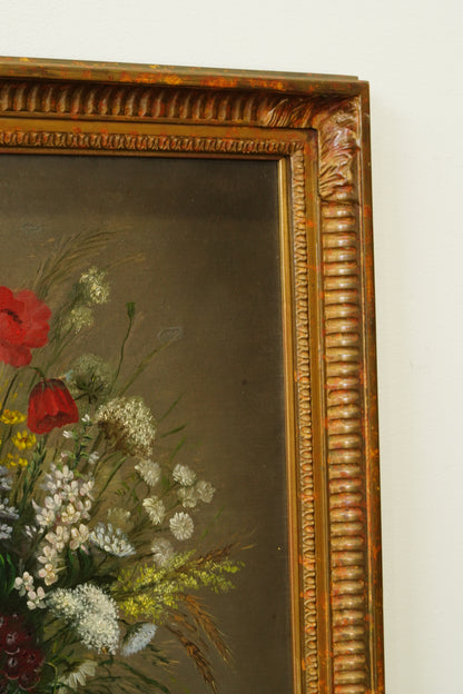 Antique French Flower Still Life Oil Painting, Signed