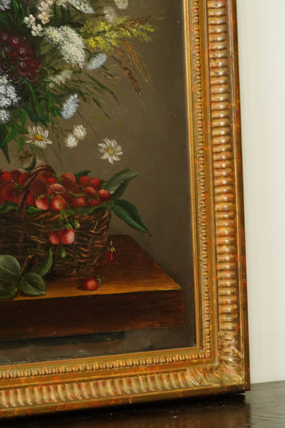 Antique French Flower Still Life Oil Painting, Signed