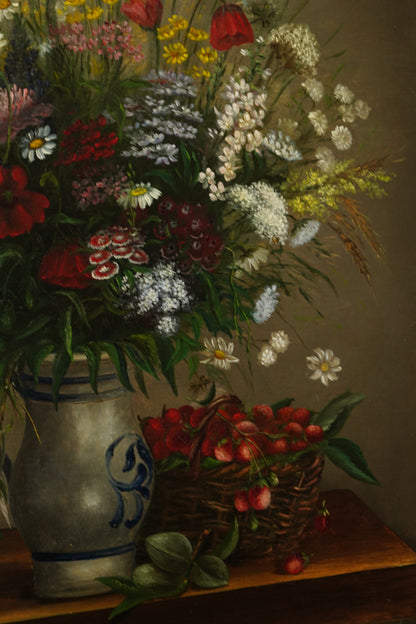 Antique French Flower Still Life Oil Painting, Signed