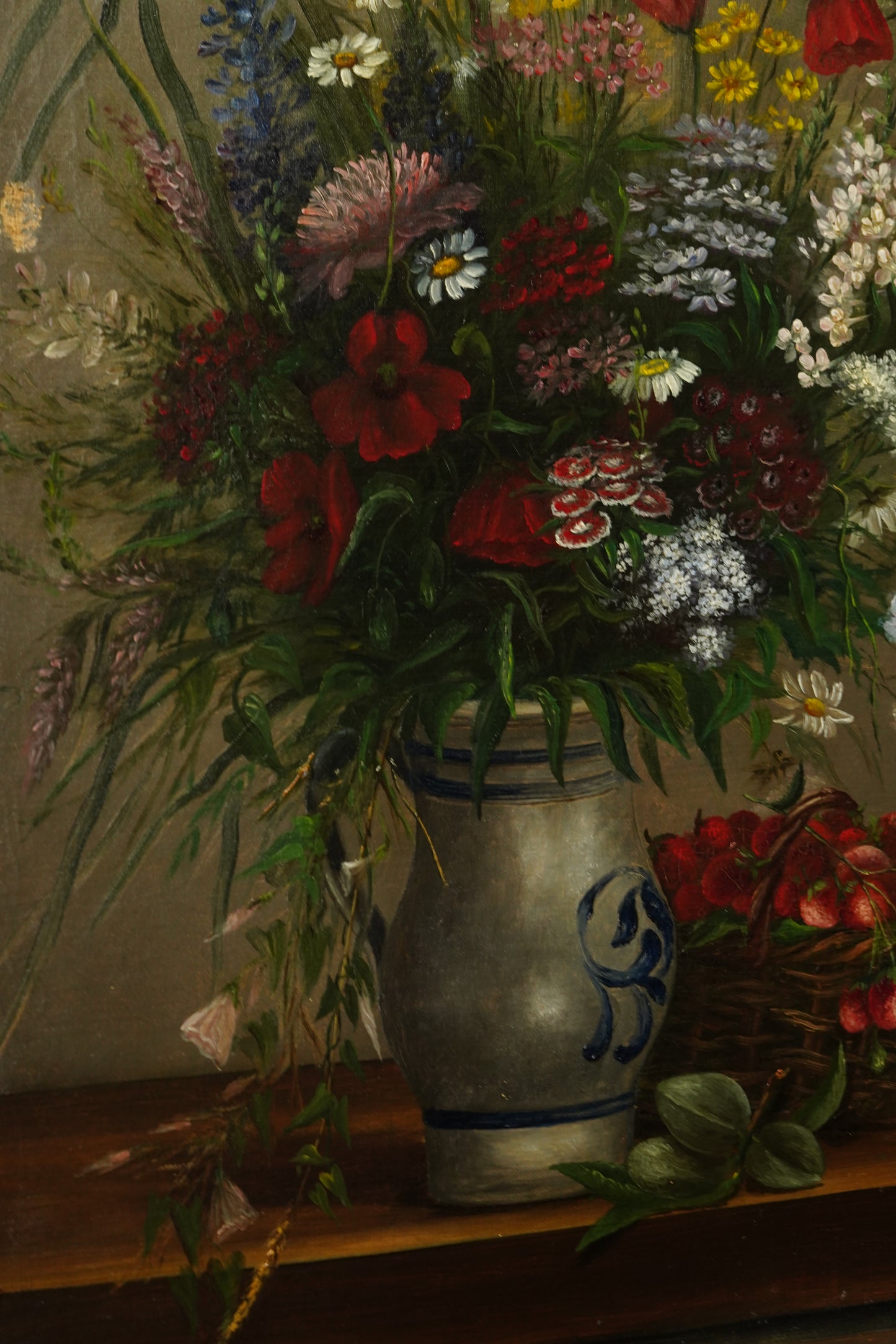Antique French Flower Still Life Oil Painting, Signed
