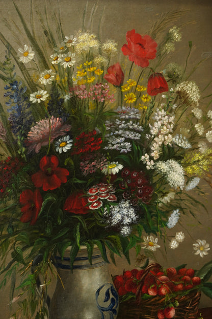 Antique French Flower Still Life Oil Painting, Signed