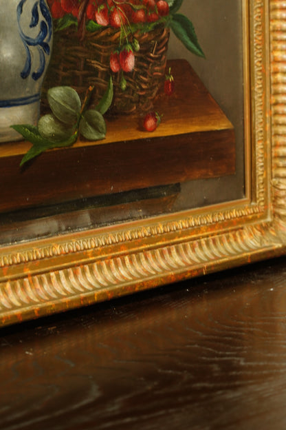 Antique French Flower Still Life Oil Painting, Signed