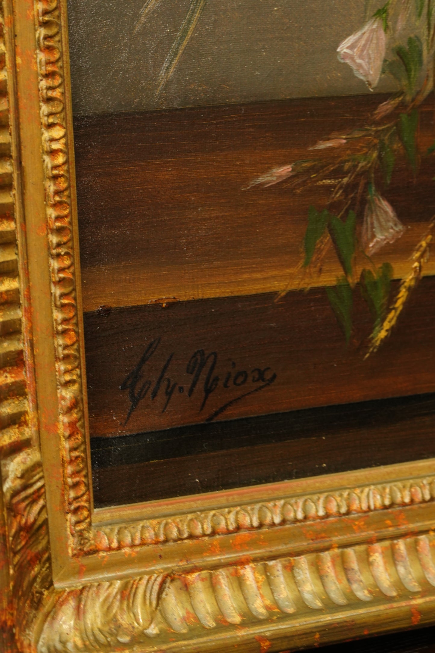 Antique French Flower Still Life Oil Painting, Signed