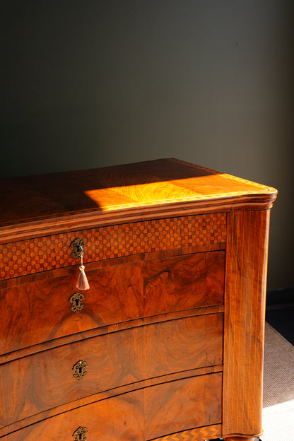 Antique Walnut Parquetry Commode with Side Cabinets