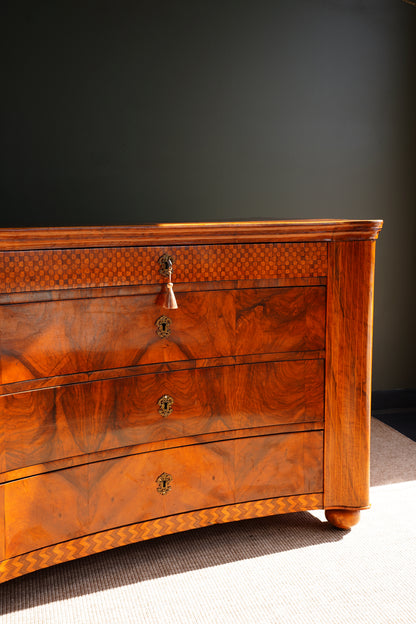 Antique Walnut Parquetry Commode with Side Cabinets