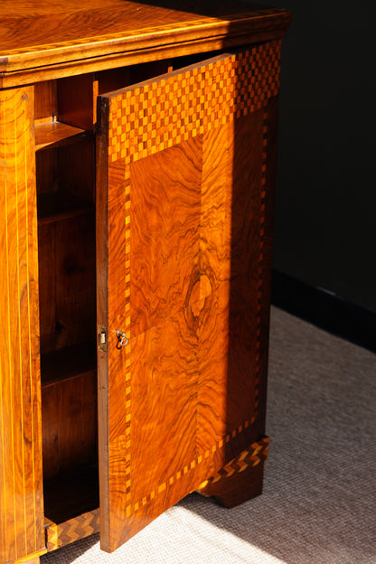 Antique Walnut Parquetry Commode with Side Cabinets