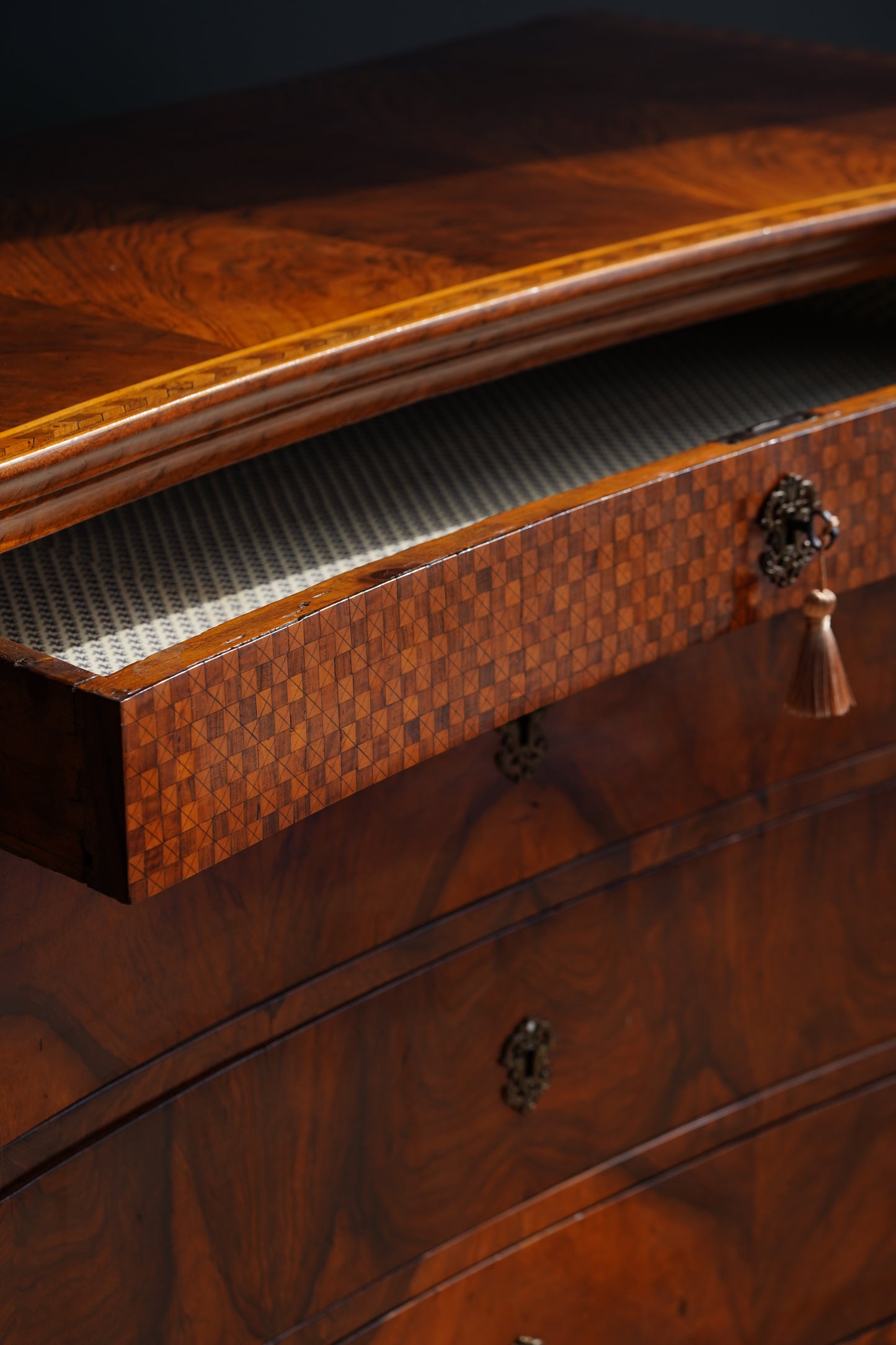 Antique Walnut Parquetry Commode with Side Cabinets