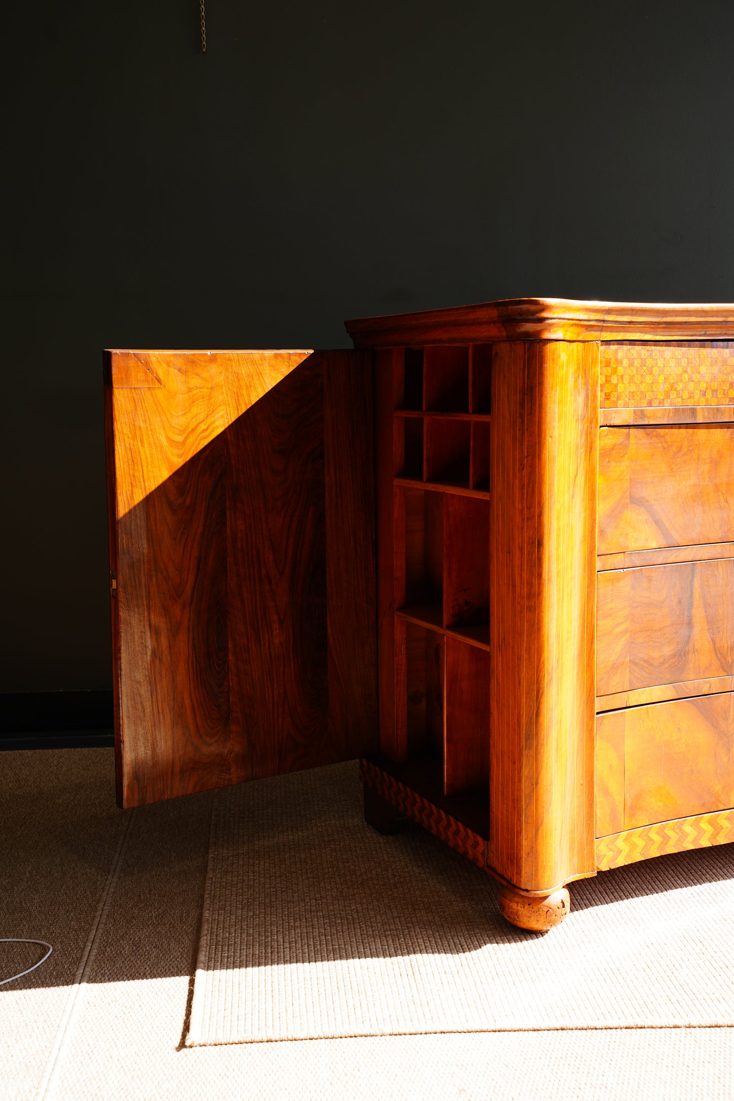 Antique Walnut Parquetry Commode with Side Cabinets