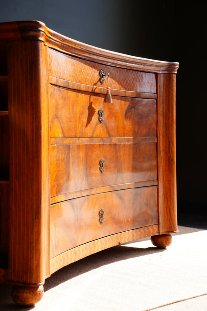 Antique Walnut Parquetry Commode with Side Cabinets