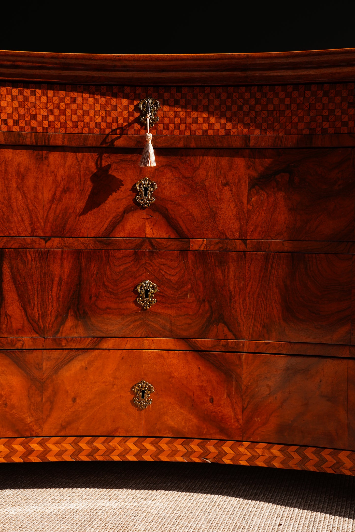 Antique Walnut Parquetry Commode with Side Cabinets