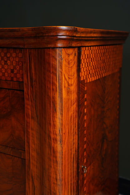 Antique Walnut Parquetry Commode with Side Cabinets