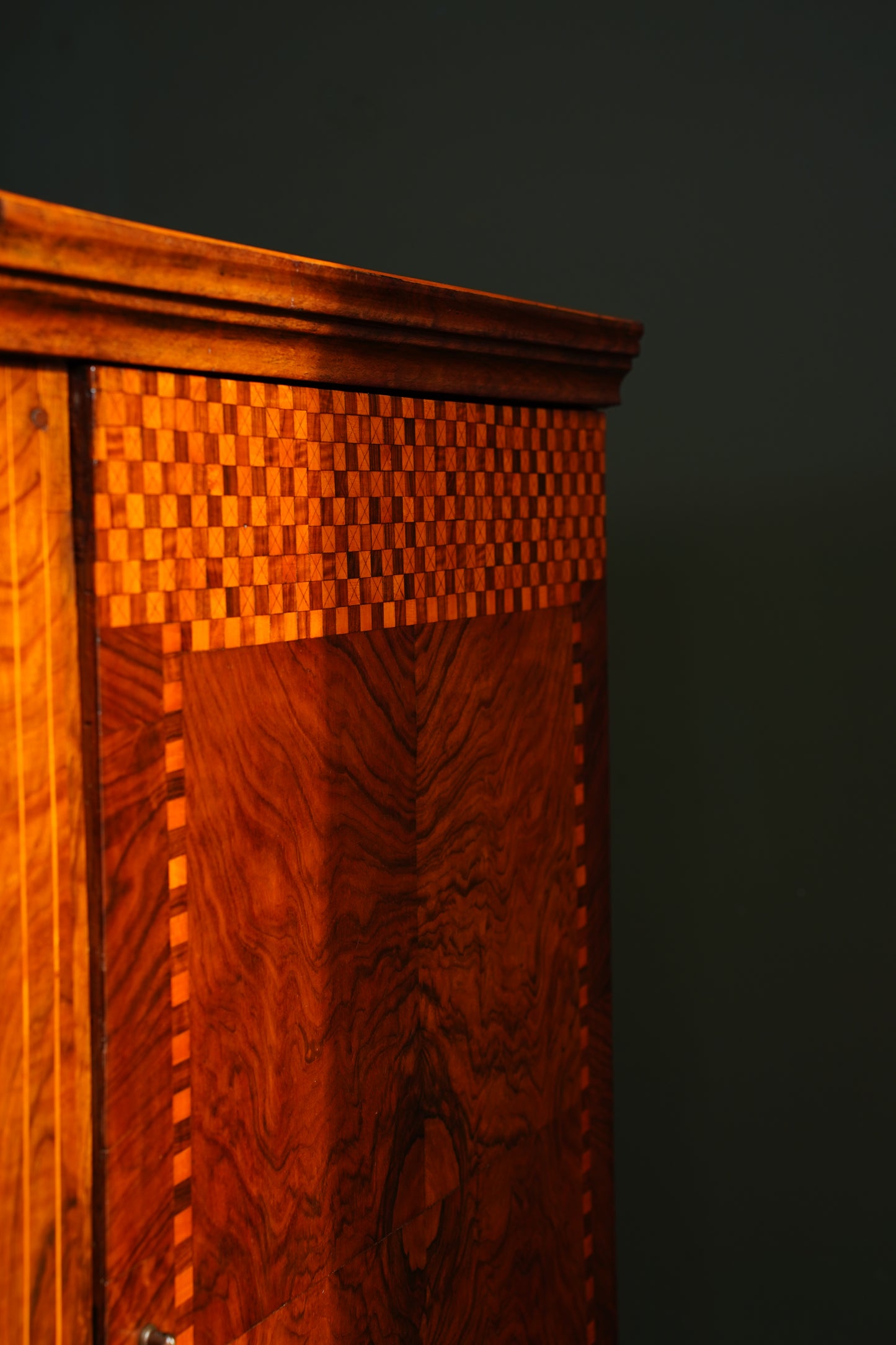 Antique Walnut Parquetry Commode with Side Cabinets