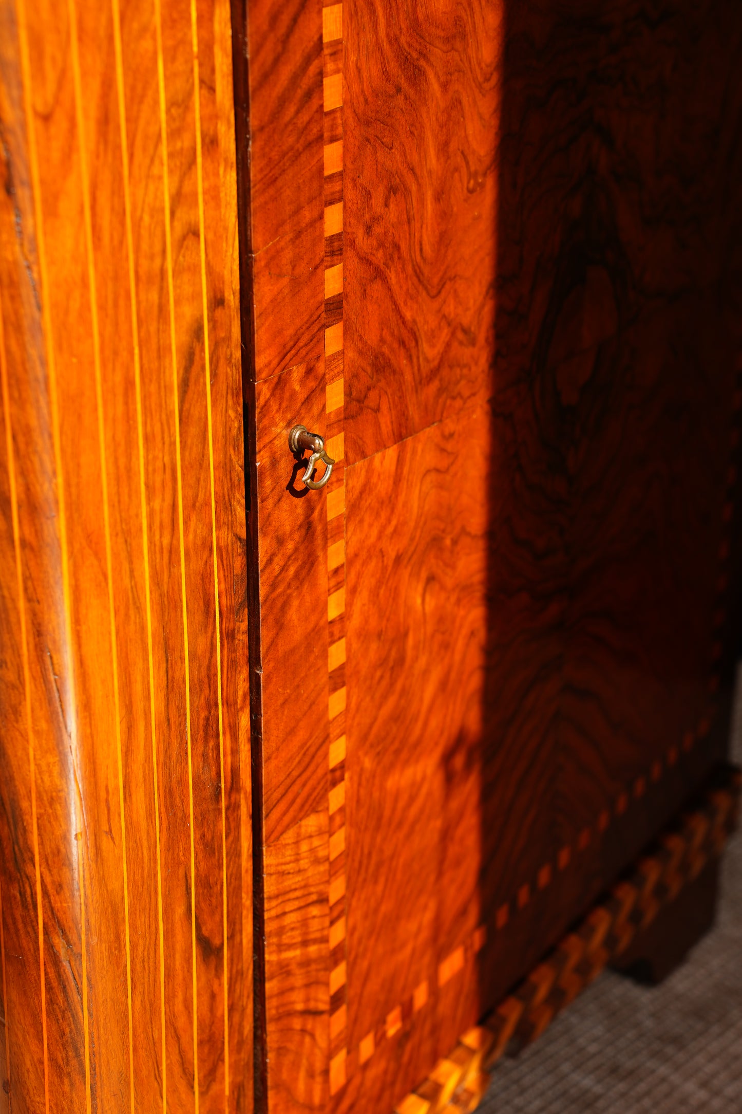 Antique Walnut Parquetry Commode with Side Cabinets