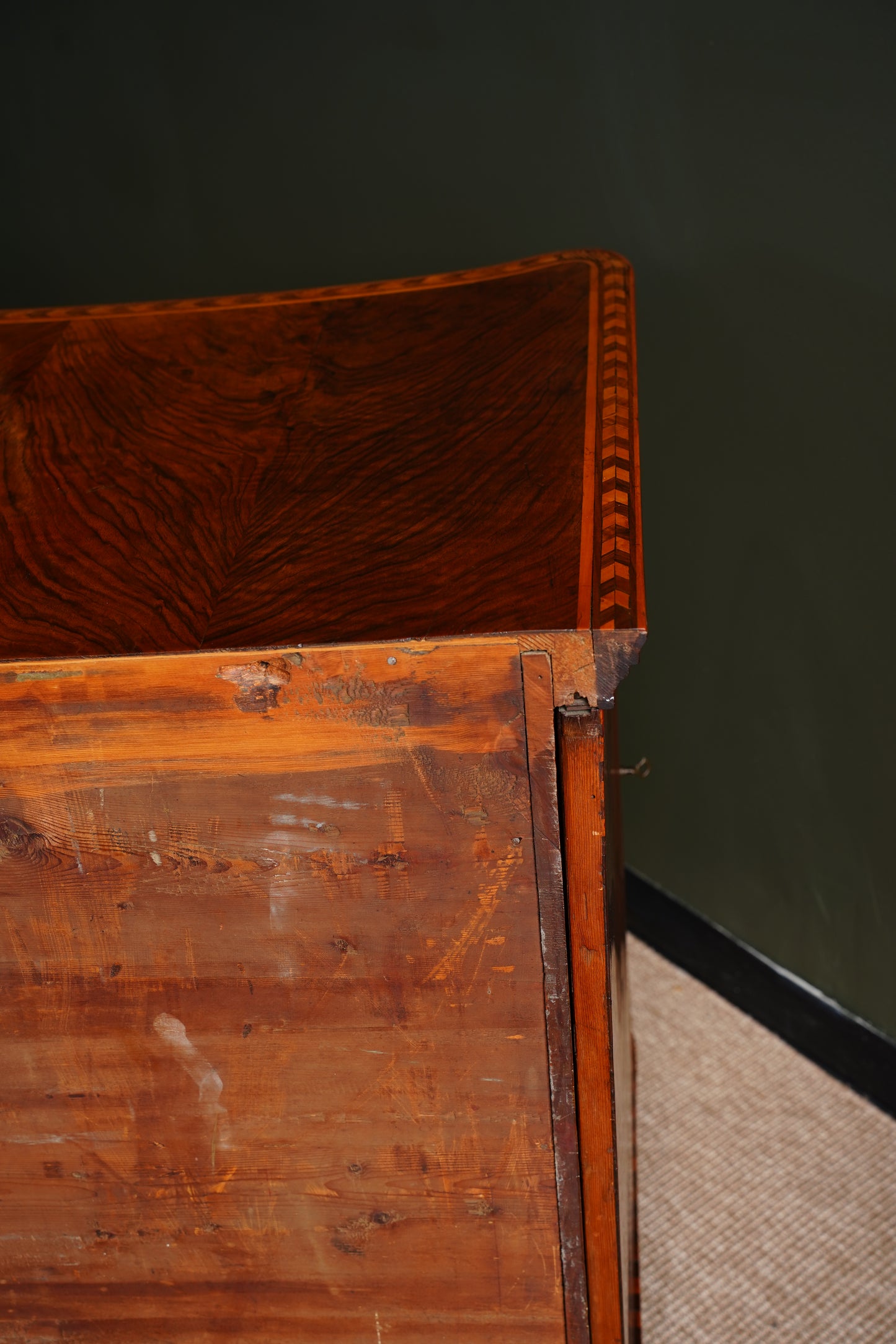 Antique Walnut Parquetry Commode with Side Cabinets
