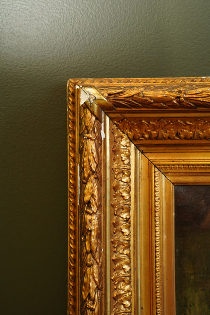 Antique Belgian Interior Oil Painting